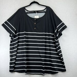 BloomChic Women’s Top Plus Sz 26 Black & White Poly Knit Striped Scoop Neck NWT